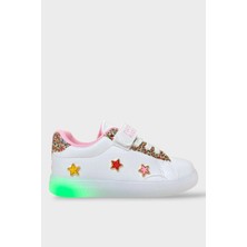 Liger Işıklı Anayomik Taban Hafif Rahat Günlük Kız Çocuk Spor Ayakkabı Beyaz