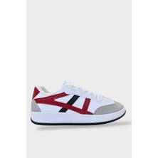Liger Unisex Yanı Şeritli Bağcıklı Günlük Spor Ayakkabı Beyaz - Kırmızı