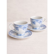 Guezia Ikili Vintage Desenli Porselen Fincan Seti (Mavi)