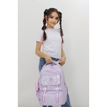 Probag Kız Çocuk Okul Çantası Lila Varak Desenli Parlak Kapaklı Ilkokul Sırt Çantası