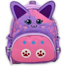 Probag Anaokulu Kız Çocuk Sırt Çantası Sevimli Kedi Figürlü Mor Pembe Desenli
