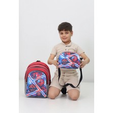Probag Spiderman Desenli Erkek Çocuk Okul Çantası ve Beslenme Çantası Seti Kırmızı Gri Ilkokul