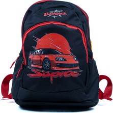Probag Çocuk Okul Sırt Çantası Erkek Öğrenci Su Geçirmez Araba Supra Desenli Siyah Kırmızı