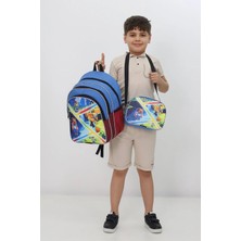 Probag Minecraft Erkek Çocuk Okul Çantası ve Beslenme Çantası Seti Mavi Bordo Ilkokul Anaokulu Sırt Çantası