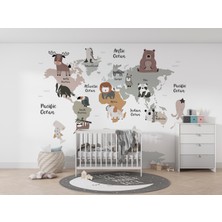 Lotus Aura Öğretici Dünya Atlası Duvar Kağıdı, Sevimli Hayvanları Öğreten Dünya Haritası Duvar Posteri