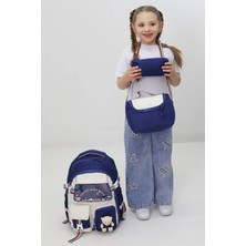 Probag Kız Çocuk Okul Çantası 3lü Set Beslenme Kalemlik Peluş Aksesuarlı Lacivert Ilkokul Anaokulu