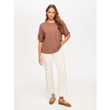 Faik Sönmez Kolu Zincir Şerit Detaylı Yuvarlak Yaka Modallı T-Shırt S26TSH076