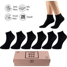 Lion Monroe Saf Bambu Kadın Yarım Konç Düz Siyah Çorap Dikişsiz Premium Kutulu 6'lı L5952AZNP Softaura