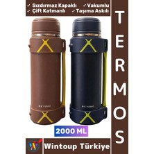 Wintoup #termos Kamp Outdoor Piknik Sızdırmaz Kapaklı Çift Katmanlı Vakumlu Taşıma Askılı Mug Termos 2000 ml