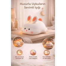 FaroxTech Yumuşak Dokulu Sevimli Tavşan Gece Lambası - 7 Renkli Dokunmatik LED Aydınlatma