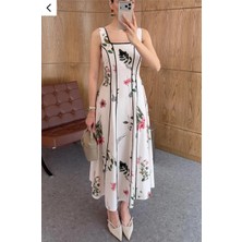 Ecenin Favorileri Çiçek Desenli Kalın Askılı Elbise