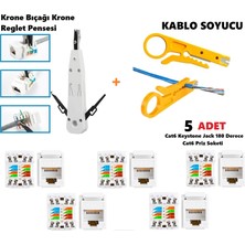 Derwell 5 Adet Cat6 Keystone Jack 180 Derece Cat6 Priz Soketi Cat6 Dişi Soket Piriz + 1 Adet Krone Bıçağı Krone Reglet Pensesi Kep Kep RJ45 Punch Ağ Araç Kiti + 1 Adet Kablo Soyucu Sarı Network Aksesuarları