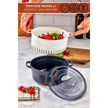 Poomy Yuvarlak Tencere Model Süzgeçli Meyve - Sebze Saklama Kabı Kırmızı