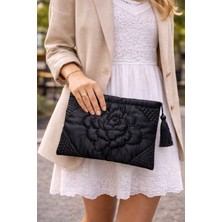 Ky Atelier Siyah Saten Kapitone Portföy Çanta- El Yapımı Clutch- Abiye & Günlük Kullanım- Şık Kadın Çanta