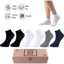 Lion Monroe Saf Bambu Kadın Yarım Konç Düz Siyah Çorap Dikişsiz Premium Kutulu 6'lı L5952AZNP Softaura