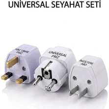 Derwell Universal Seyahat Priz 3 In 1 Priz Seti Dönüştürücü Elektrik Prizi Evrensel Seyehat Set Hac-Umre Ing-Abd Universal Priz Beyaz 3in1 Set