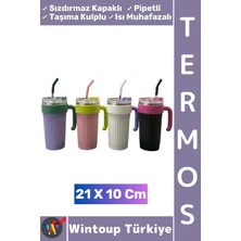 Wintoup #termos Kamp Outdoor Piknik Sızdırmaz Kapak Isı Muhafazalı Taşıma Kulp Pipetli Mug Termos 21 x 10 cm