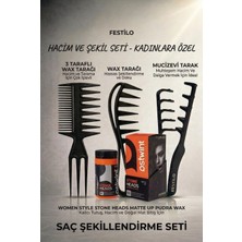 Festilo Mucizevi Hacim ve Dalga Saç Şekillendirme Tarak Seti Kadınlara Özel 4'lü Wax ve Şekil Tarak Seti