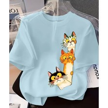 Punix Kids Özel Seri Meraklı Kedicikler Baskılı %100 Pamuk Yeni Trend Kız Çocuk T-Shirt