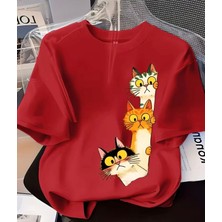 Punix Kids Özel Seri Meraklı Kedicikler Baskılı %100 Pamuk Yeni Trend Kız Çocuk T-Shirt