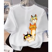 Punix Kids Özel Seri Meraklı Kedicikler Baskılı %100 Pamuk Yeni Trend Kız Çocuk T-Shirt