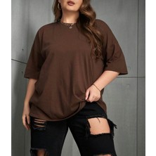 Punix Büyük Beden Özel Seri Baskısız Düz Renk %100 Pamuk Salaş Battal Kadın T-Shirt