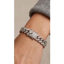 Wind Silver Taşlı Kalın Bileklik 925