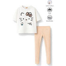 Belya Kids Wear Kız Çocuk Tam Kalıp Üst Oversize Alt Taytlı Hello Tasarım5 Alt Üst Takım
