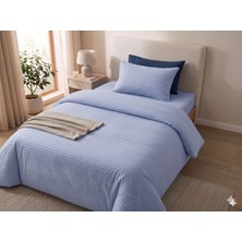 Hartex Çizgili Saten Düğmeli Tek Kişilik Çarşaflı Nevresim Takımı