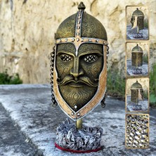 Keematee Tasarım Dekoratif Kızıl Sakal Maskeli Zırhlı Kask Miğfer Obje Biblo