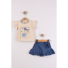 Joy Kids Kız Bebek Kabartma Baskılı Penye Takım (9-36AY) (Krem-Lacivert)