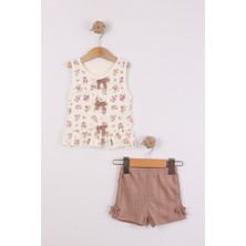 Joy Kids Kız Bebek Klimalı Askılı Penye Takım (9-24AY) (Bej-Kahve)