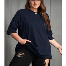 Punix Büyük Beden Özel Seri Baskısız Düz Renk %100 Pamuk Salaş Battal Kadın T-Shirt
