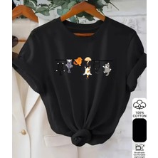 Punix Kids Özel Seri Çılgın Akrobat Kedicikler Baskılı %100 Pamuk Ultra Rahat Kız Çocuk T-Shirt