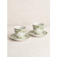 Ikili Vintage Desenli Porselen Fincan Seti (Yeşil)