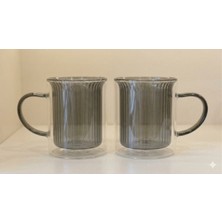 Leylart Füme 2'li  Trend Çidarlı Kulplu Bardak 2 Adet