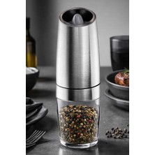 Es Dekor Gravity Paslanmaz Çelik Otomatik Tuz & Karabiber Öğütücü Pilli - Metalik