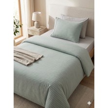 Hartex Çizgili Saten Düğmeli Tek Kişilik Çarşaflı Nevresim Takımı