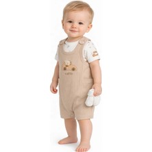 Dinamik çocuk Erkek Bebek Araba Nakışlı Salopet Tulum Takım 3'lü Set (Alttan Çıtçıtlı Badi + Tulum + Çorap) 3-6-9 Ay Pamuklu Ribana Yazlık