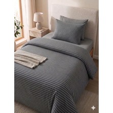 Hartex Çizgili Saten Düğmeli Tek Kişilik Çarşaflı Nevresim Takımı