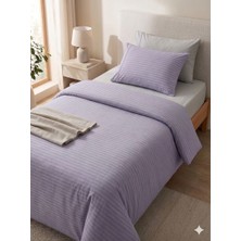 Hartex Çizgili Saten Düğmeli Tek Kişilik Çarşaflı Nevresim Takımı