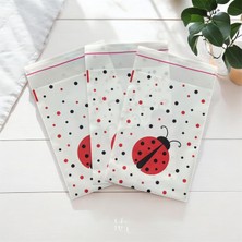 Hg Ambalaj 100 Adet 10X16 cm Bantlı Uğur Böceği Desenli Hediye Paketleme Poşeti, Hediye Poşeti ( 10X13+3 Cm, Küçük Boy)
