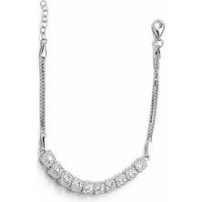 Angelviva 925 Ayar Gümüş Kare Halo Baget Zirkon Taşlı Kadın Bileklik 19.5 cm - Anneler Günü, Sevgililer Günü, Doğum Günü Hediyesi