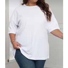 Punix Büyük Beden Özel Seri Baskısız Düz Renk %100 Pamuk Salaş Battal Kadın T-Shirt