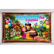 Gmt Ambalaj Renkli Maşa ve Ayı Doğum Günü Afişi – Kişiye Özel Isimli 4 Yaş Branda, Yüksek Çözünürlüklü Baskı 150x100cm