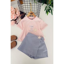 Miniğimin Cicileri Enjoy Deniz Yıldızı Desenli Kız Çocuk 2 Li Şort Etekli Takım - Pembe