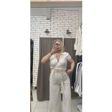 Tuba Toptaş Keten Bağlamalı Crop Bluz