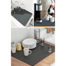 Uray Home Bulaşık Kurutma Matı Süper Su Emici Tezgah Üstü Bulaşıklık Mikrofiber Paspas Siyah 35X50CM