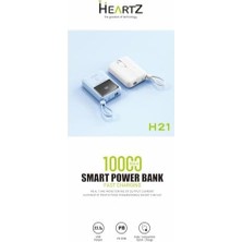 Uray Home H21 Mini Ergonomik Boy 10000 Mh Pd 20W ve USB 22.5W Fast Hızlı Şarj Dahili Type C ve Lightning Kablolu Dünya Standartlarına Uygun Polymer Batarya Birebir Amper LCD Göstergeli Powerbank