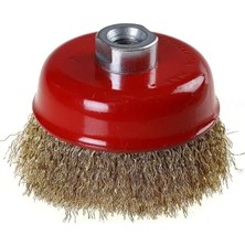 Emdeco Saçaklı Çanak Fırça Yuvarlak Çelik Sarı Telli Taşlama Fırçası (65 Mm)